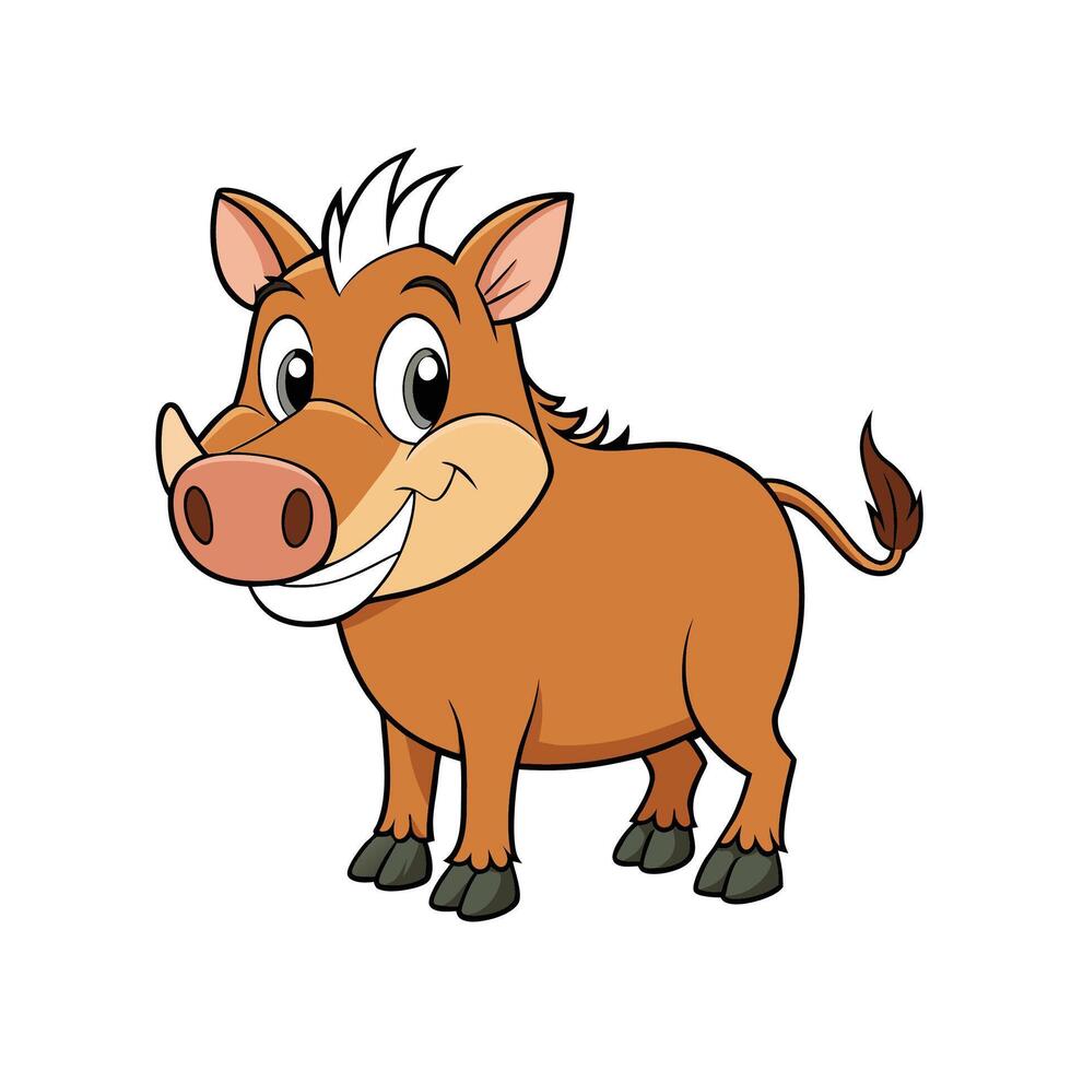 Friendly Cartoon Warthog Isolated on White Background Illustration vector