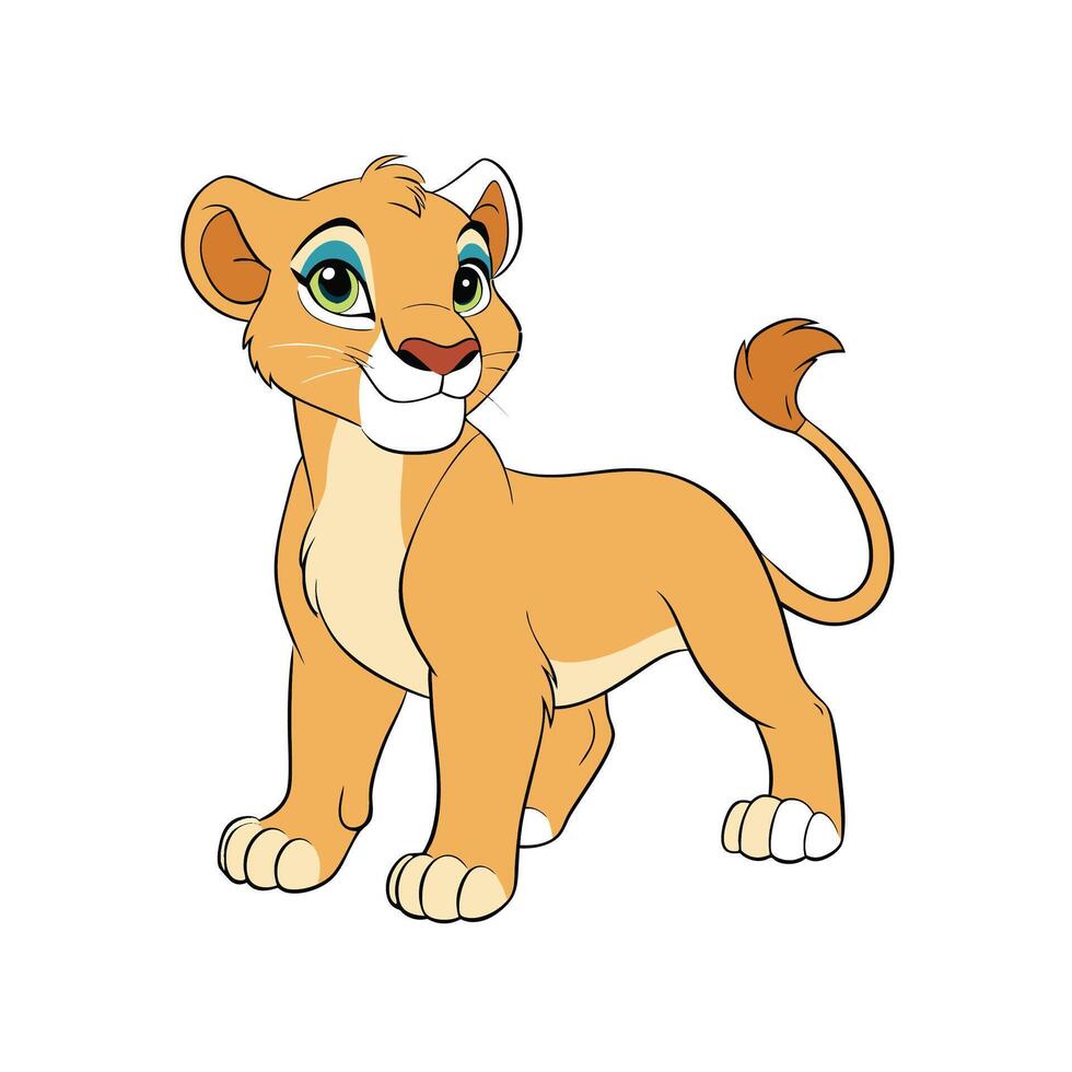 Cartoon lion cub standing alert on a white background vector