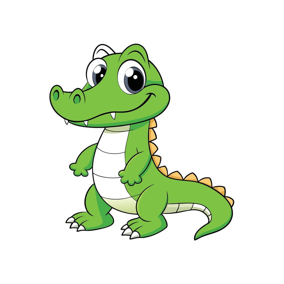 Cute cartoon alligator standing isolated on white background illustration vector