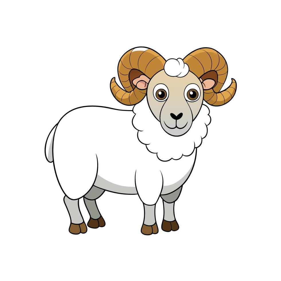 Cartoon ram illustration featuring white wool and curled horns vector