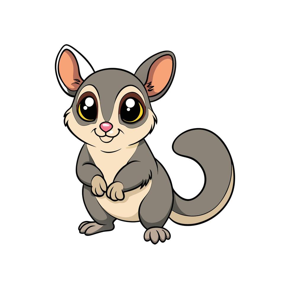 Cute cartoon sugar glider standing on white background illustration vector