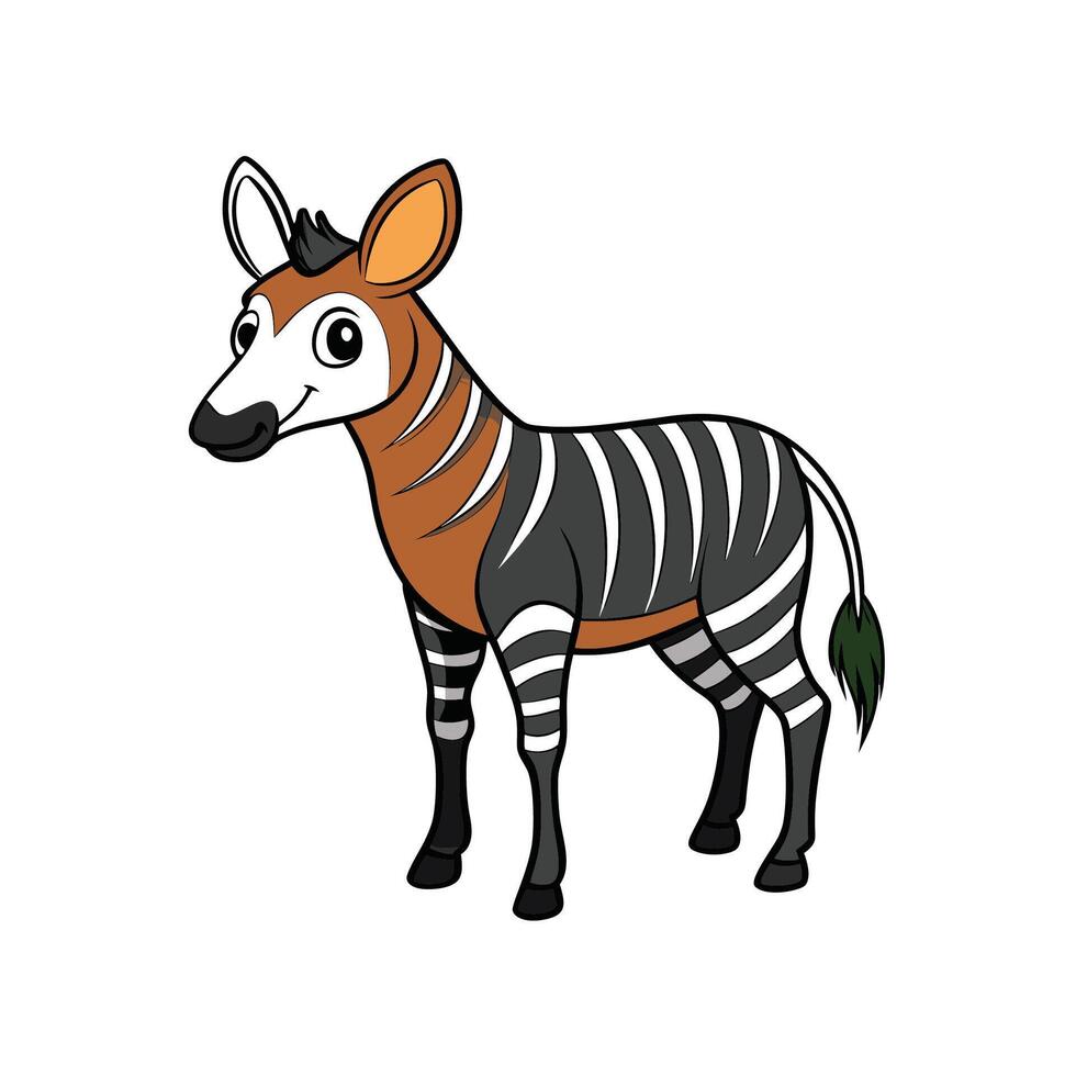 Cartoon okapi isolated on white background, side view vector