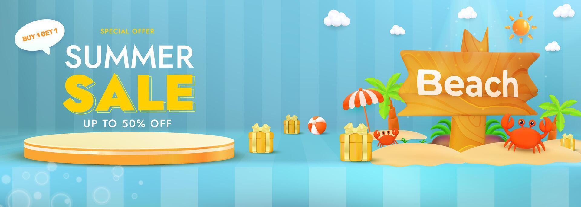Bright Summer Sale Banner with Tropical Elements and Beach Themed Decoration vector