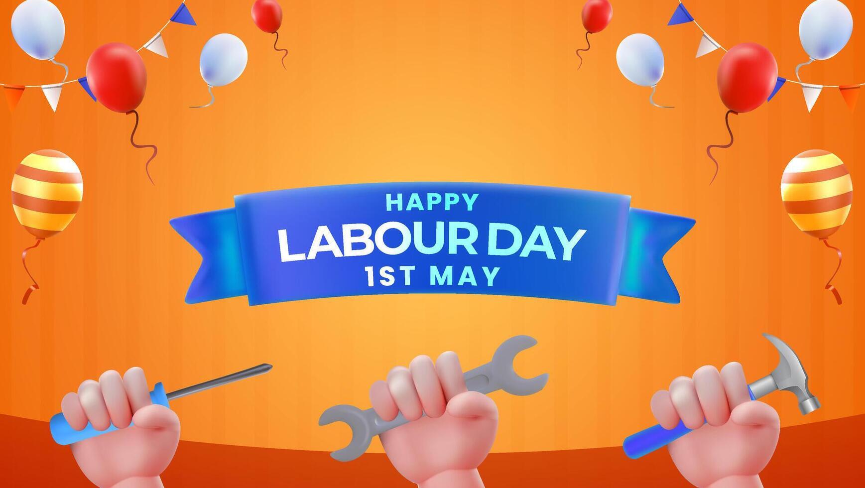 Happy Labour Day Celebration Banner with Tools and Balloons vector