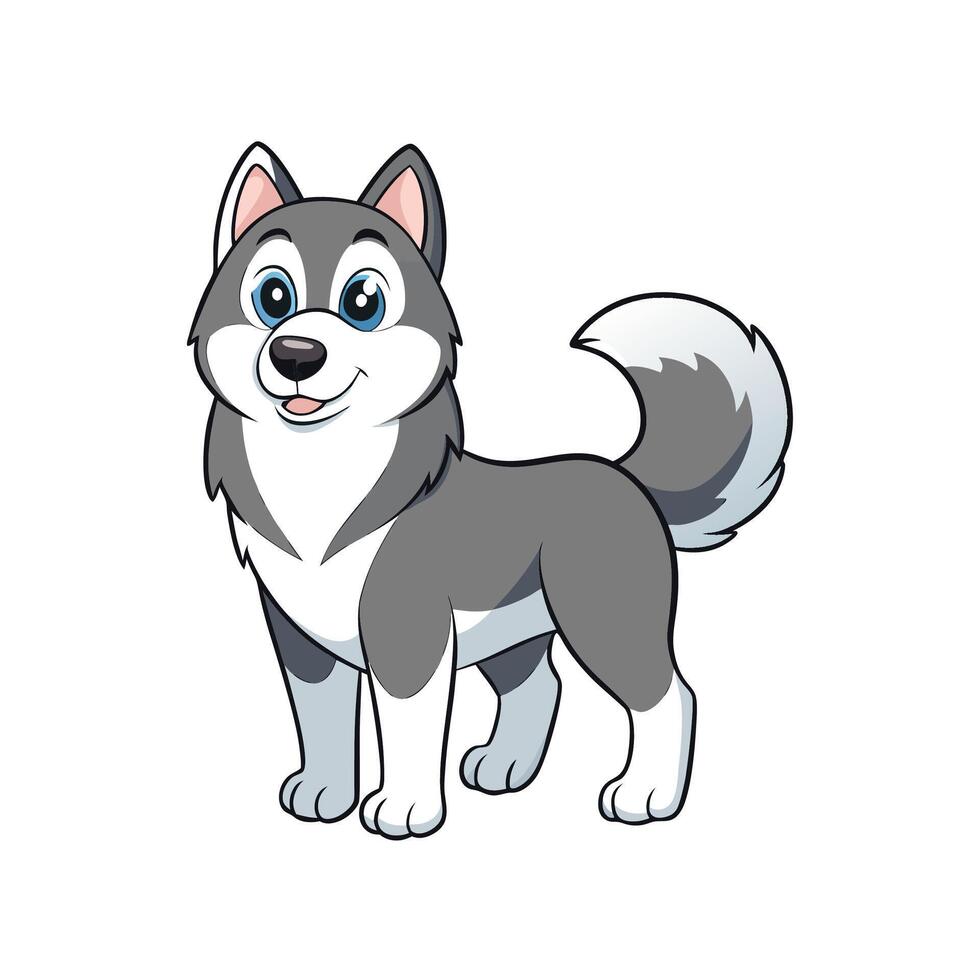 Cartoon Husky with Fluffy Tail Isolated on White Background vector