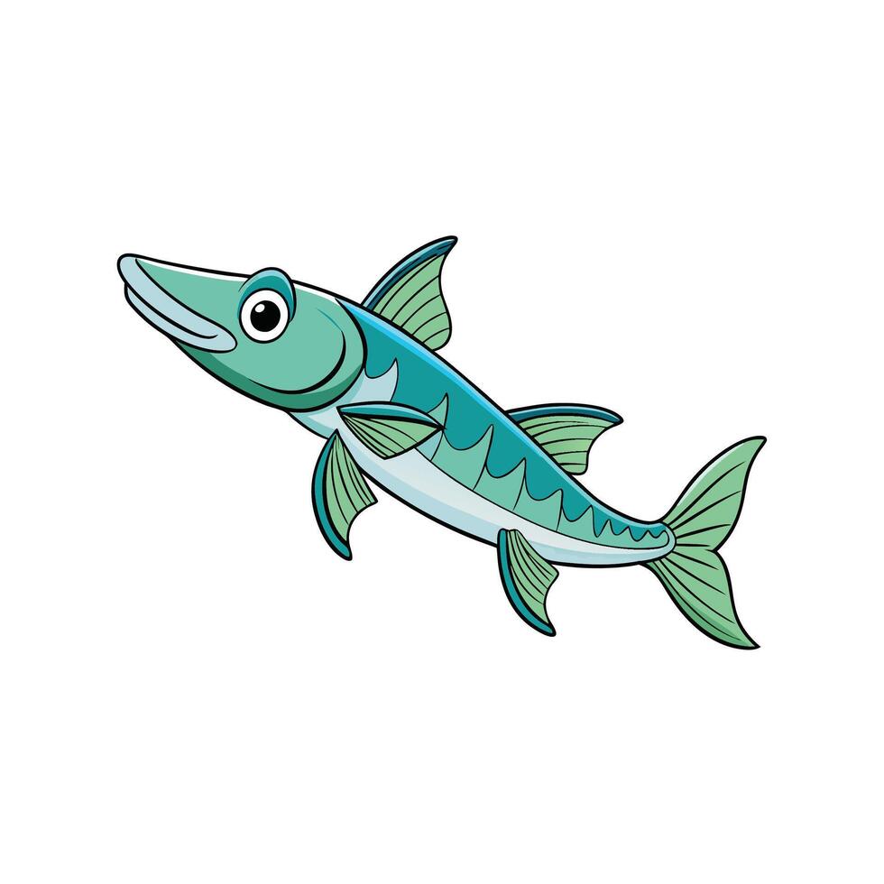 Cartoon barracuda swimming with upward pose on white background vector