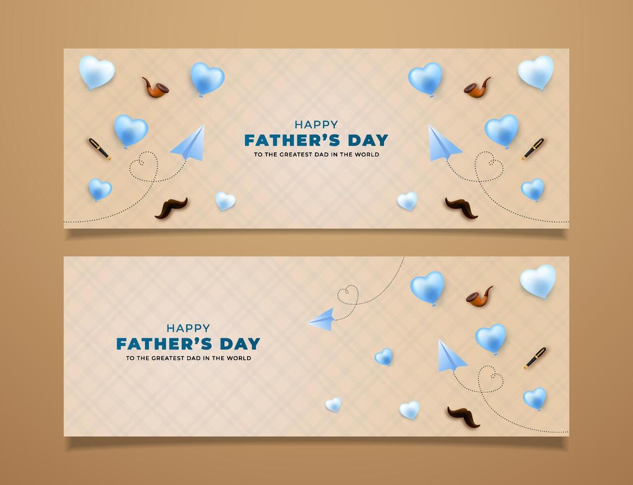 Happy Fathers Day Celebration Banner with Blue Hearts and Mustaches vector