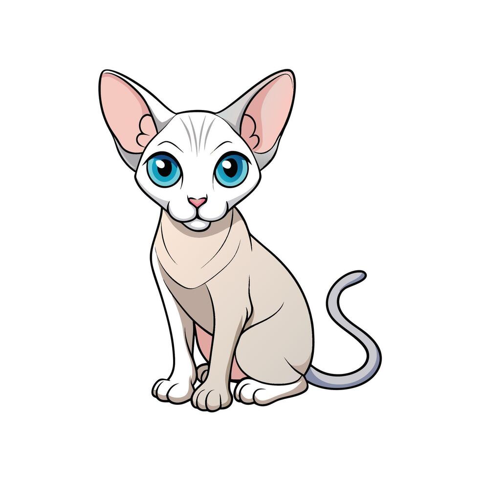 Cute cartoon Sphynx cat with big blue eyes, illustration vector