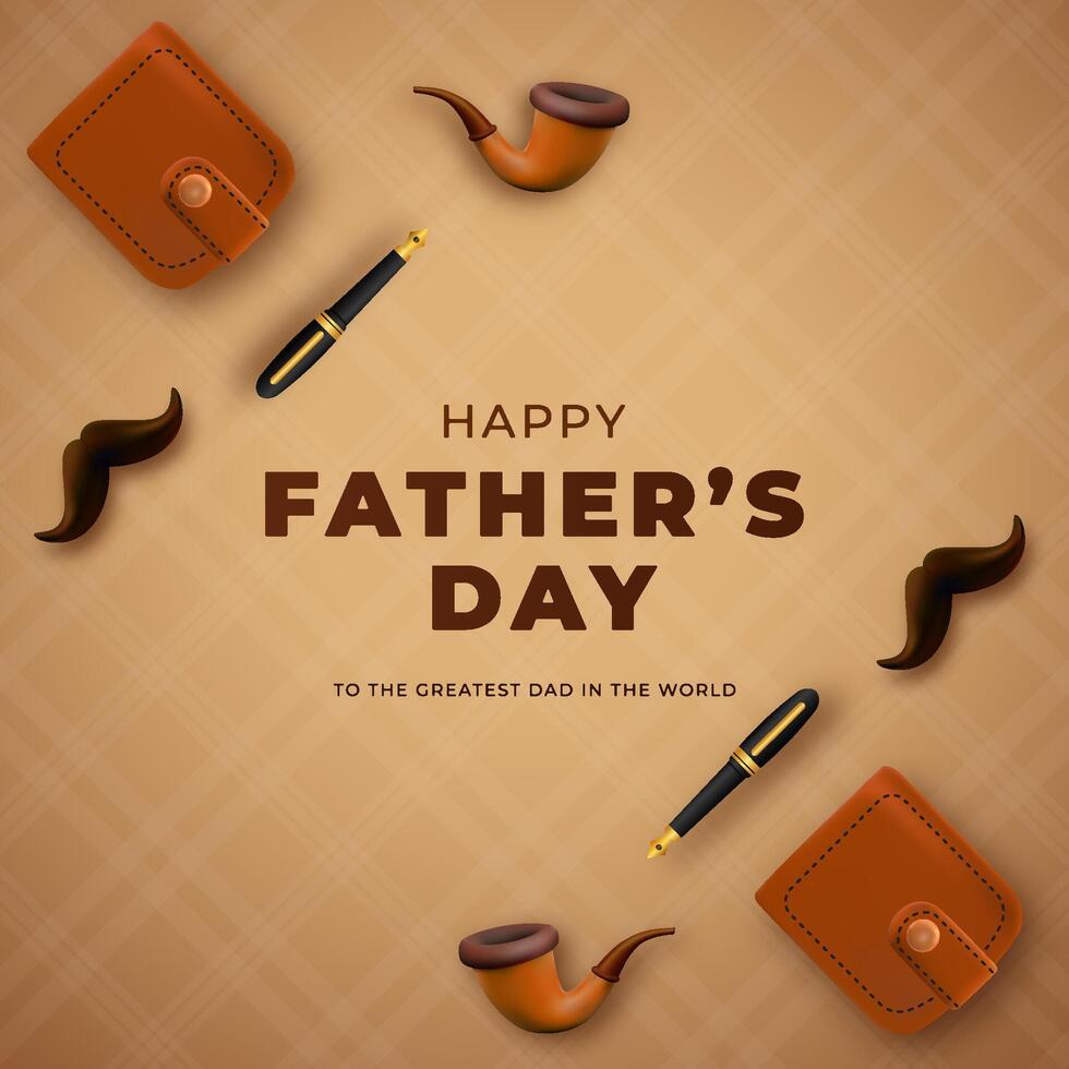 Fathers Day Greeting Card With Mustache, Pipe, Wallet, and Pen Illustrations vector