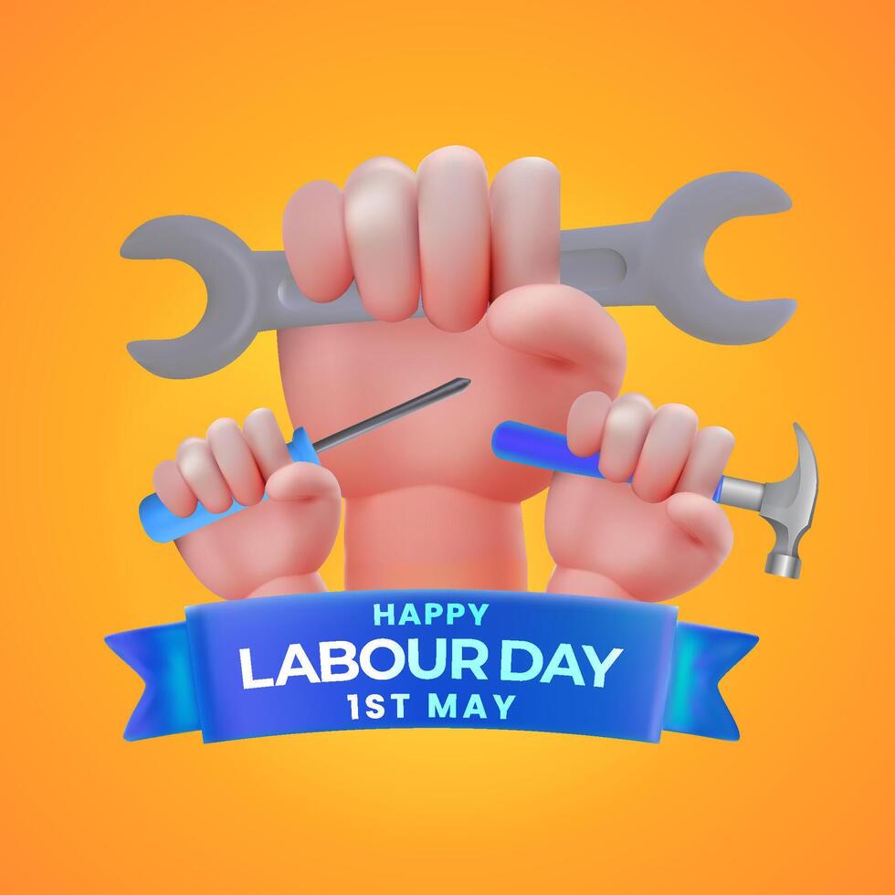 Happy Labour Day Celebration with Bright Tools and Vibrant Orange Background vector