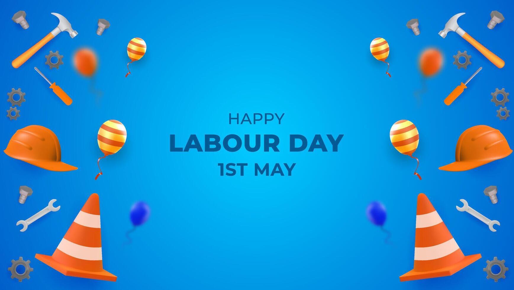 Labor Day Celebration with Tools, Balloons, and Construction Symbols vector