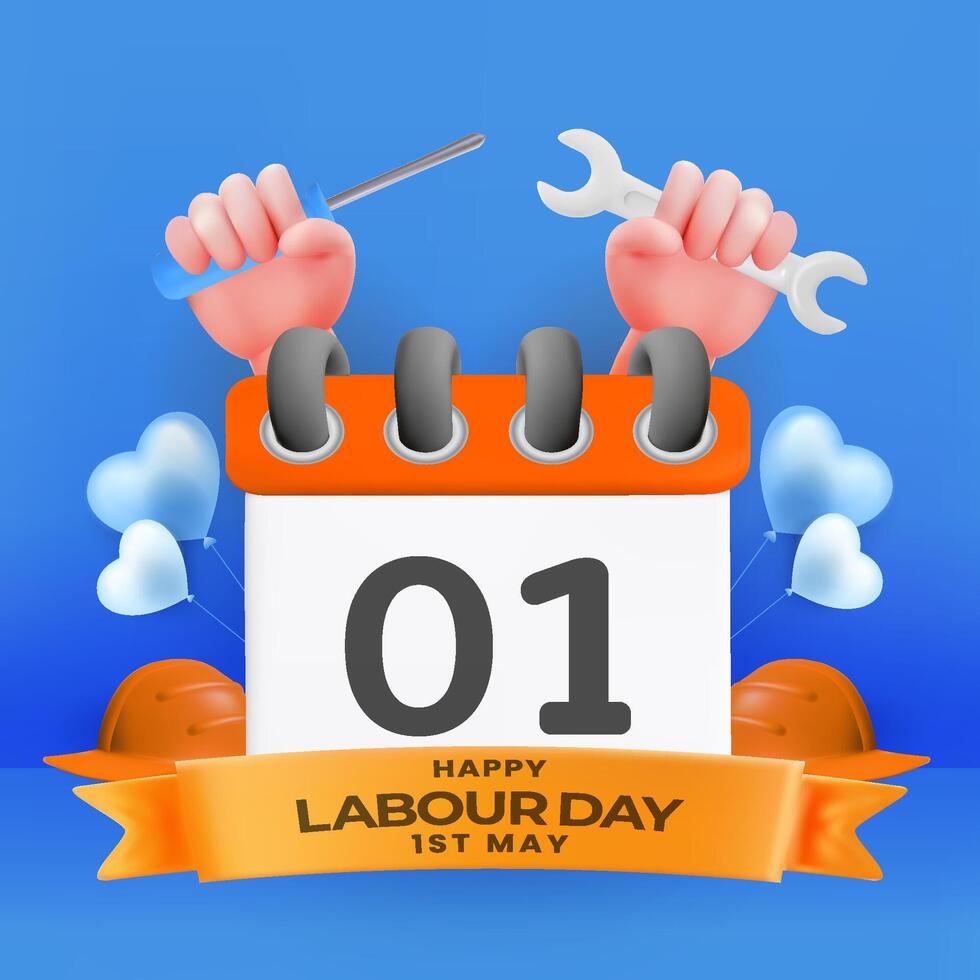 Happy Labour Day Celebration with Calendar and Tools Illustration vector