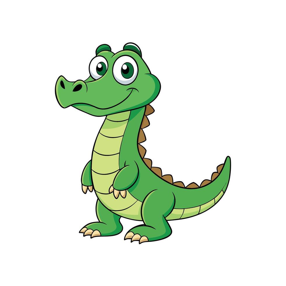 Cartoon green crocodile mascot character standing upright isolated vector