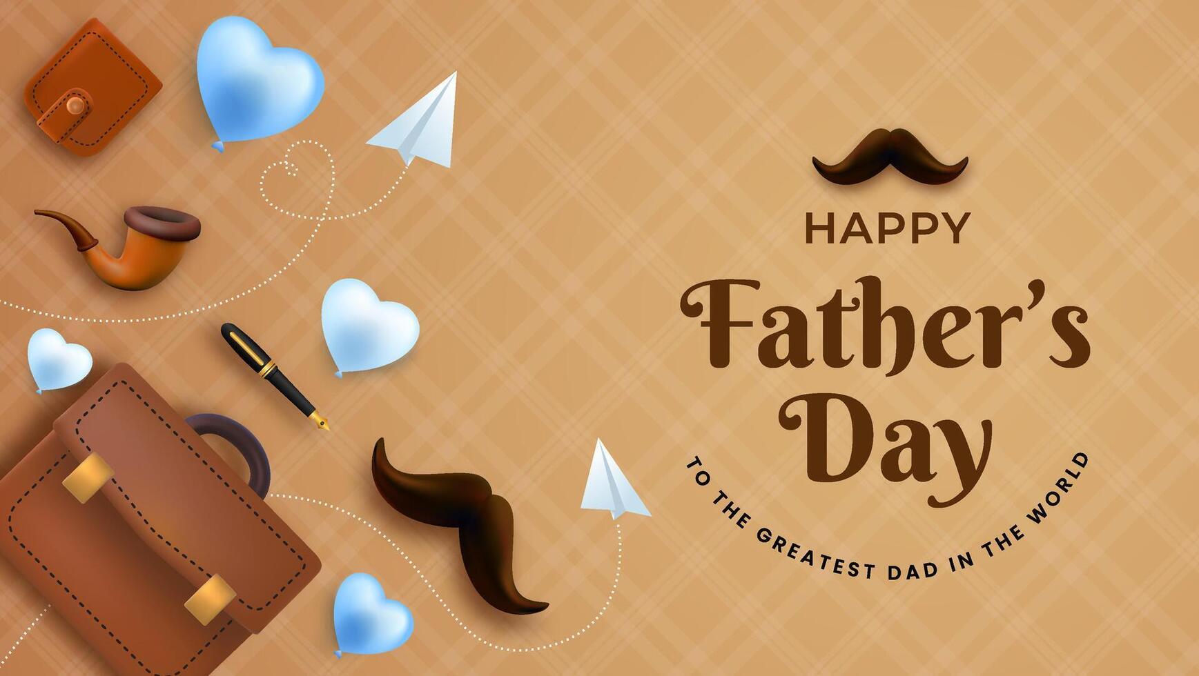 Happy Fathers Day Celebration with Gift Icons and Balloons on Textured Background vector