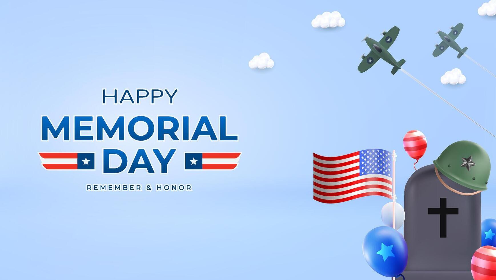 Happy Memorial Day Tribute with Patriotic Decor and American Flag vector