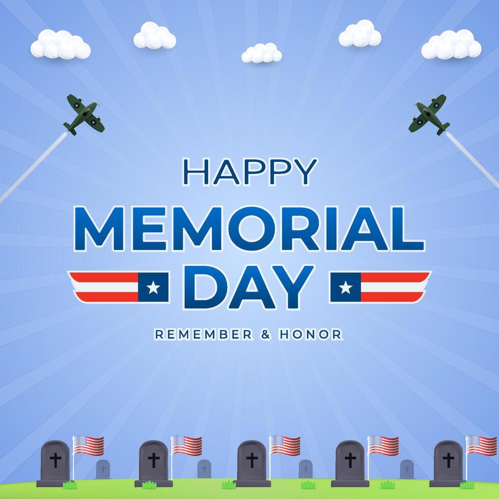 Happy Memorial Day Illustration Featuring Flags and Honoring Fallen Heroes vector