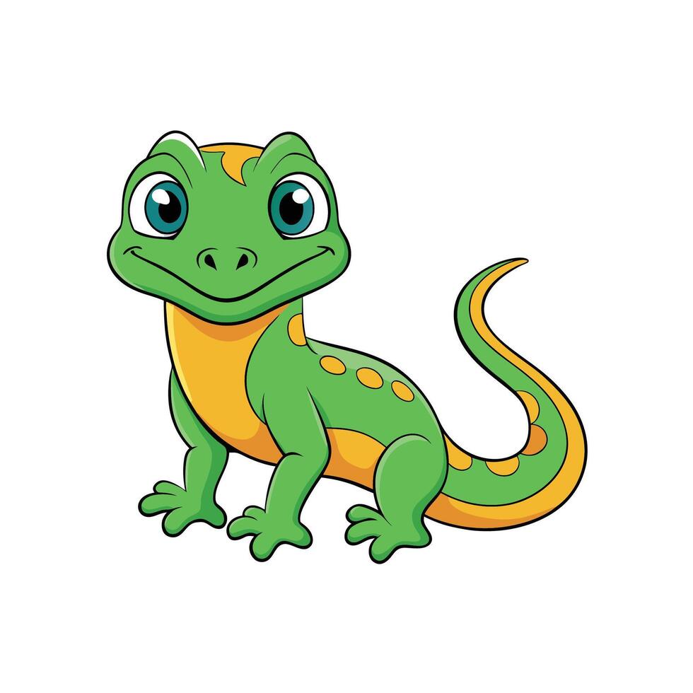 Cute cartoon lizard with green and yellow gradient vector