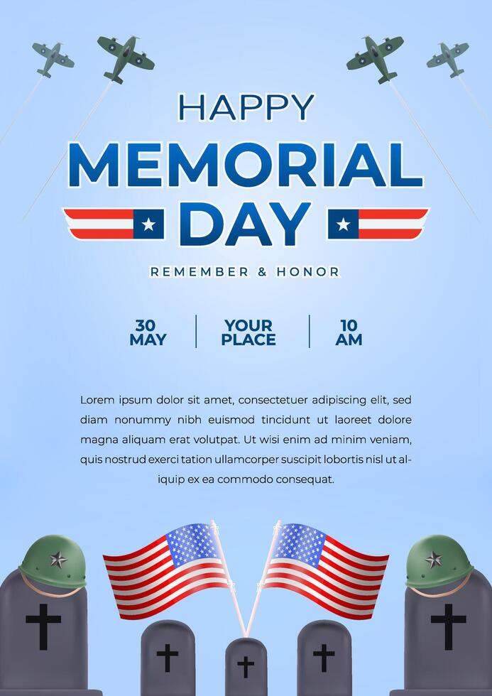 Memorial Day Celebration Poster with Flags and Tribute Symbols vector