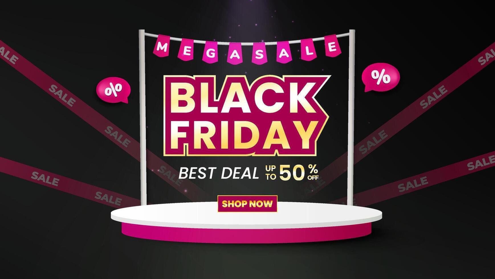 Black Friday Sale Advertisement with Discount Offer and Shop Now Button vector