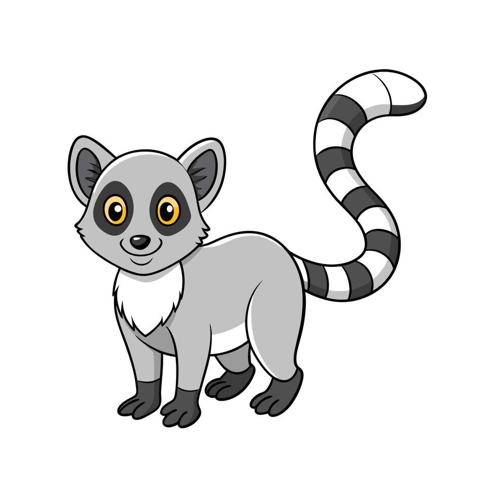 Cartoon lemur with striped tail isolated on white background vector