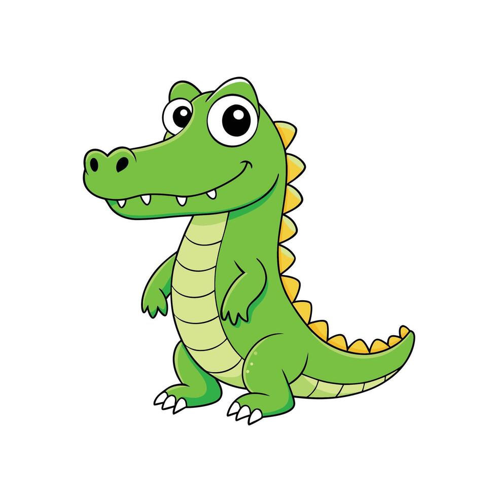 Cheerful cartoon alligator standing and smiling on white background vector