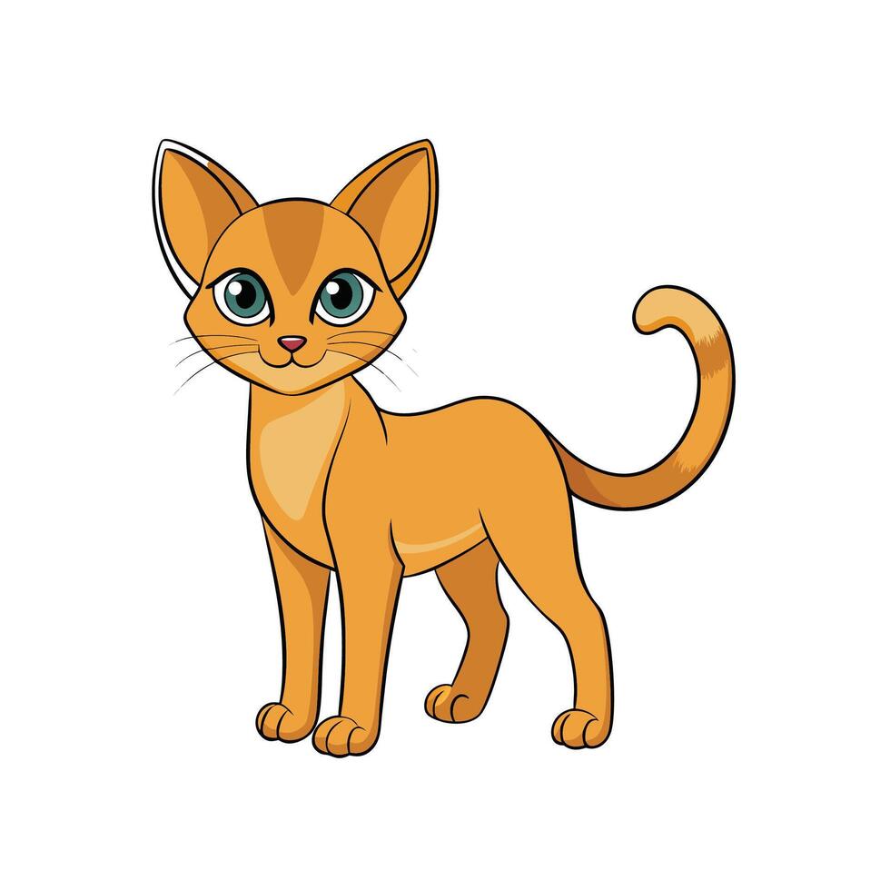 Cartoon ginger cat character standing on white background. vector