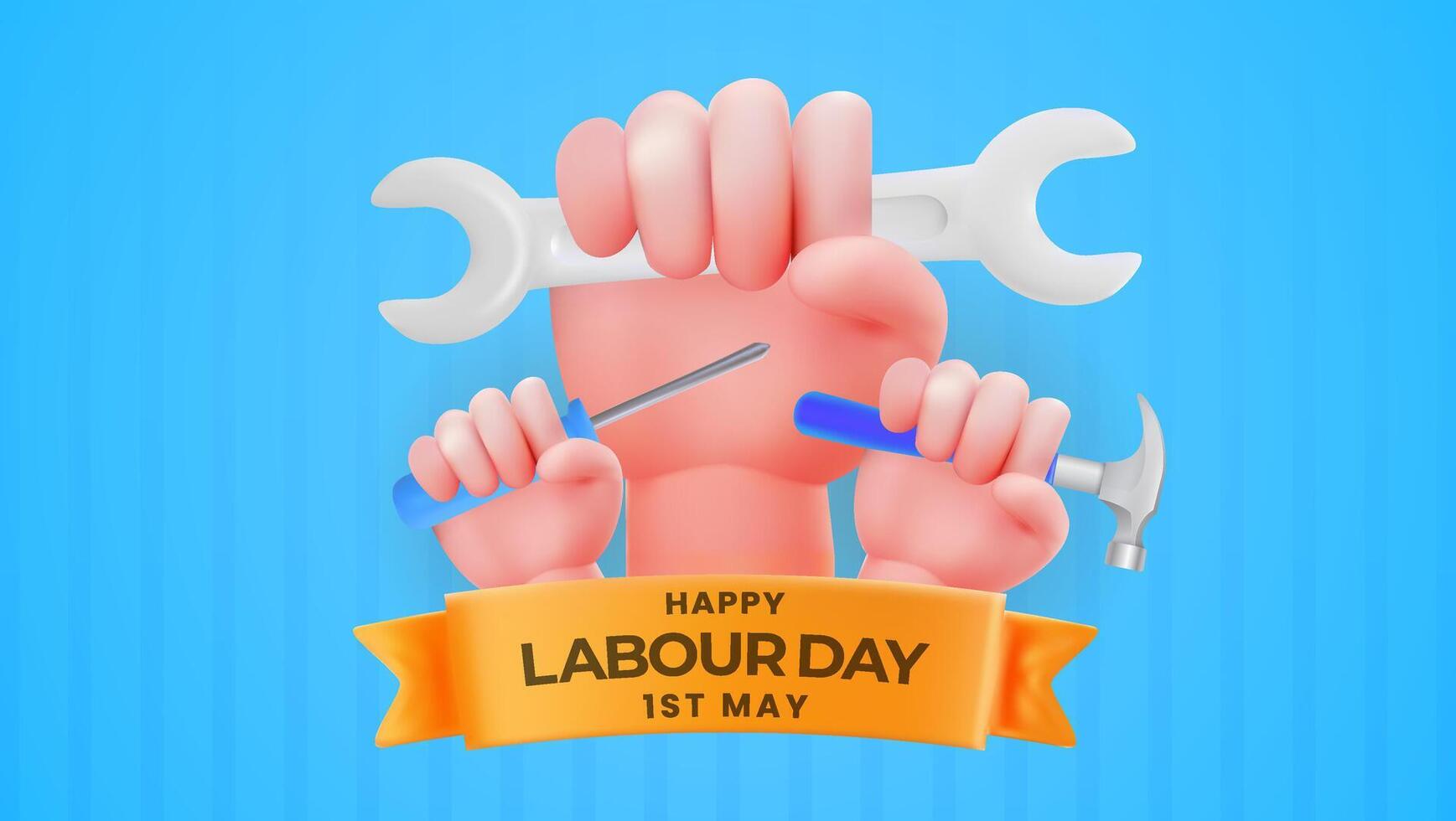 Illustration Celebrating Labour Day with Tools and Banner on a Blue Background vector