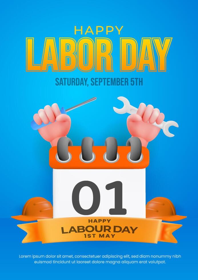 Happy Labour Day Celebration Featuring Tools and Calendar Design Theme vector