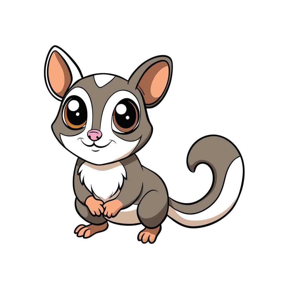 Cute Cartoon Sugar Glider with Big Eyes Illustration vector