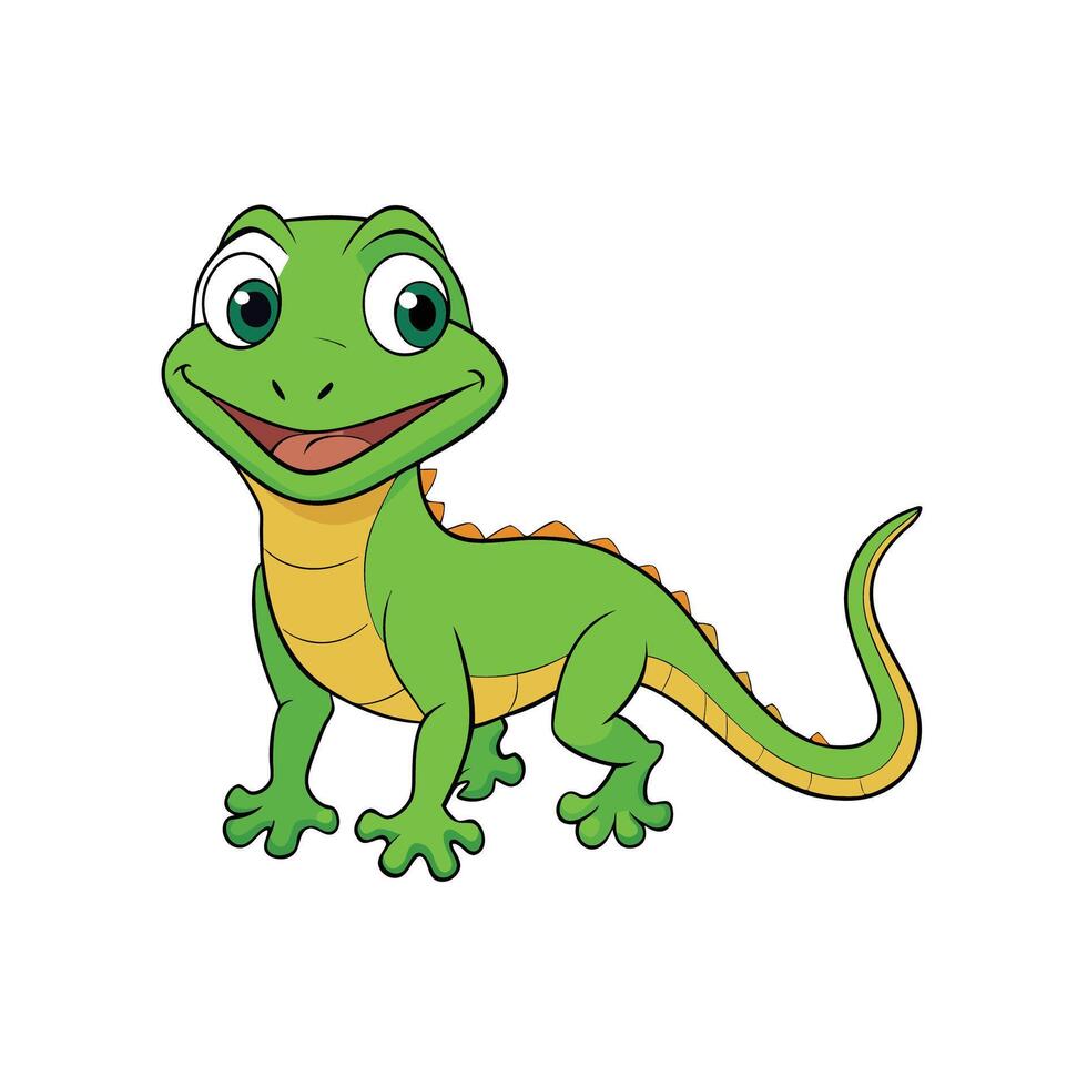 Friendly cartoon lizard with a big smile on white vector