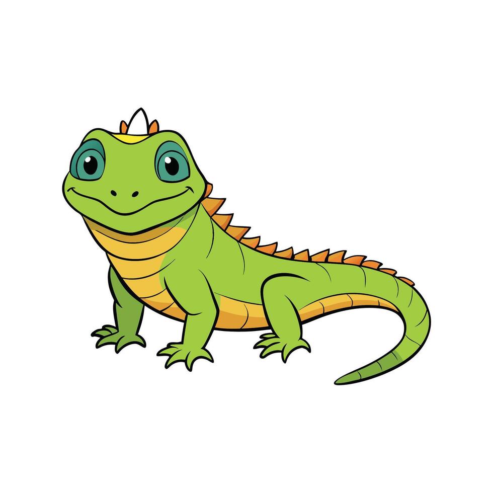 Cartoonstyle lizard illustration with vibrant green and orange colors vector