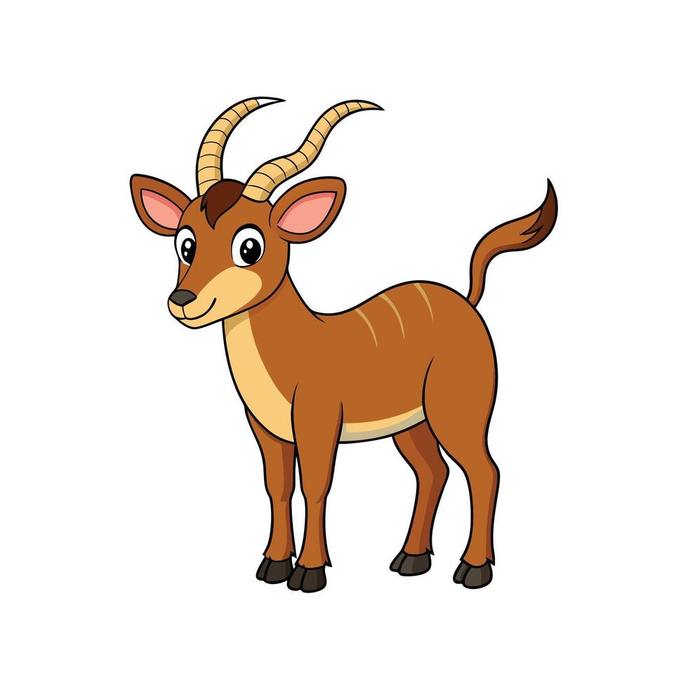 Cartoon brown antelope illustration standing with antlers and stripes vector