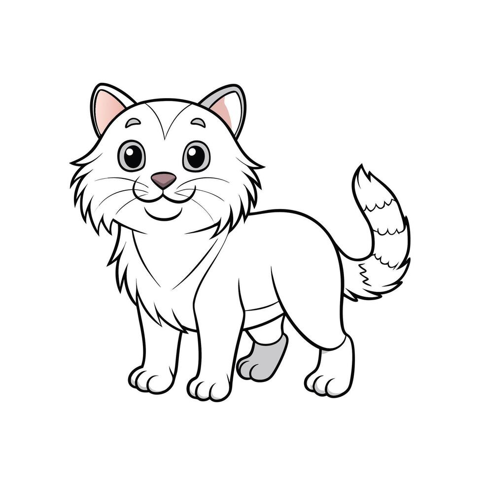 Cute Cartoon White Cat Illustration on White Background vector