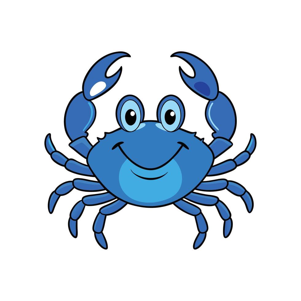 Cartoon blue crab illustration on white background, friendly character vector