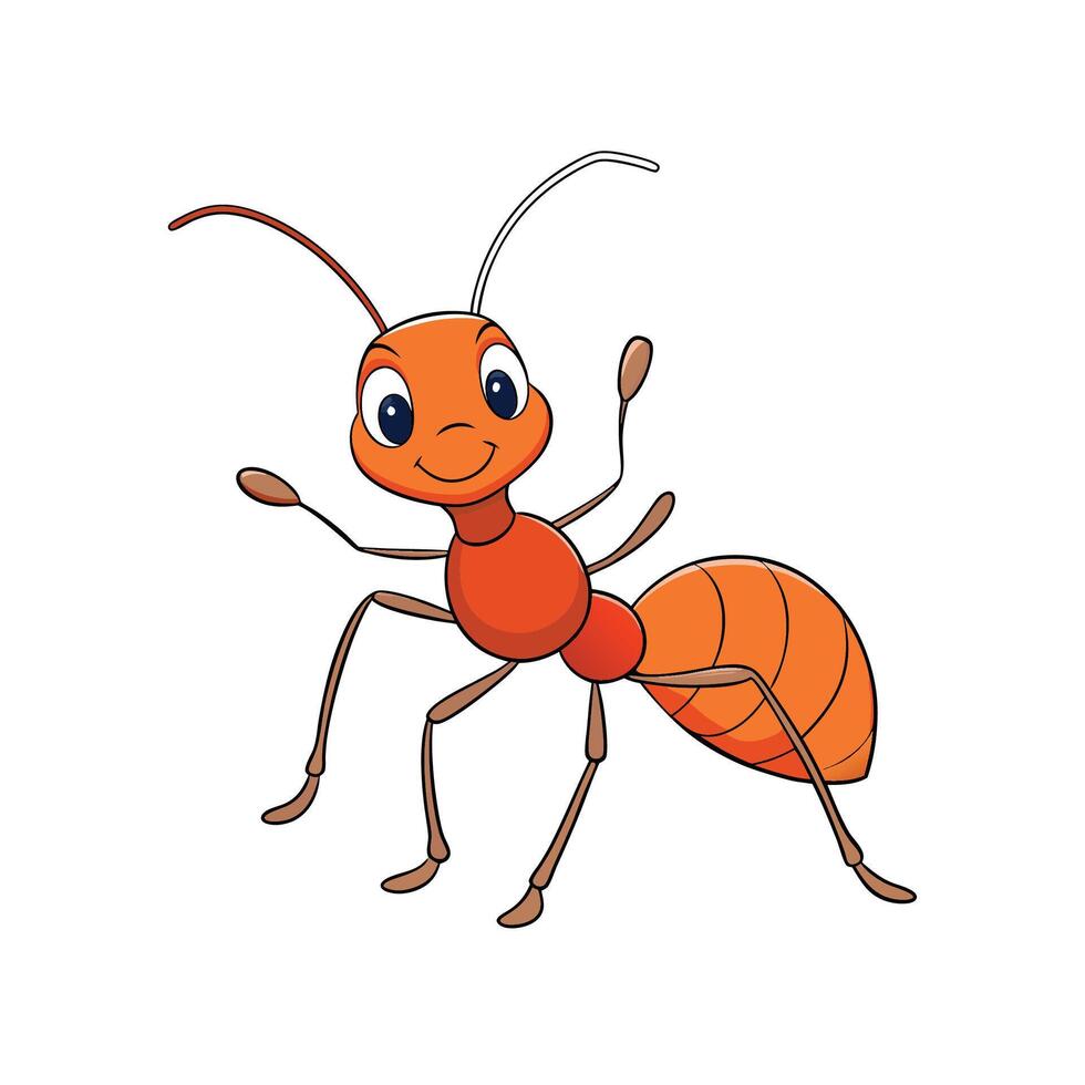 Cheerful orange cartoon ant isolated on white background vector