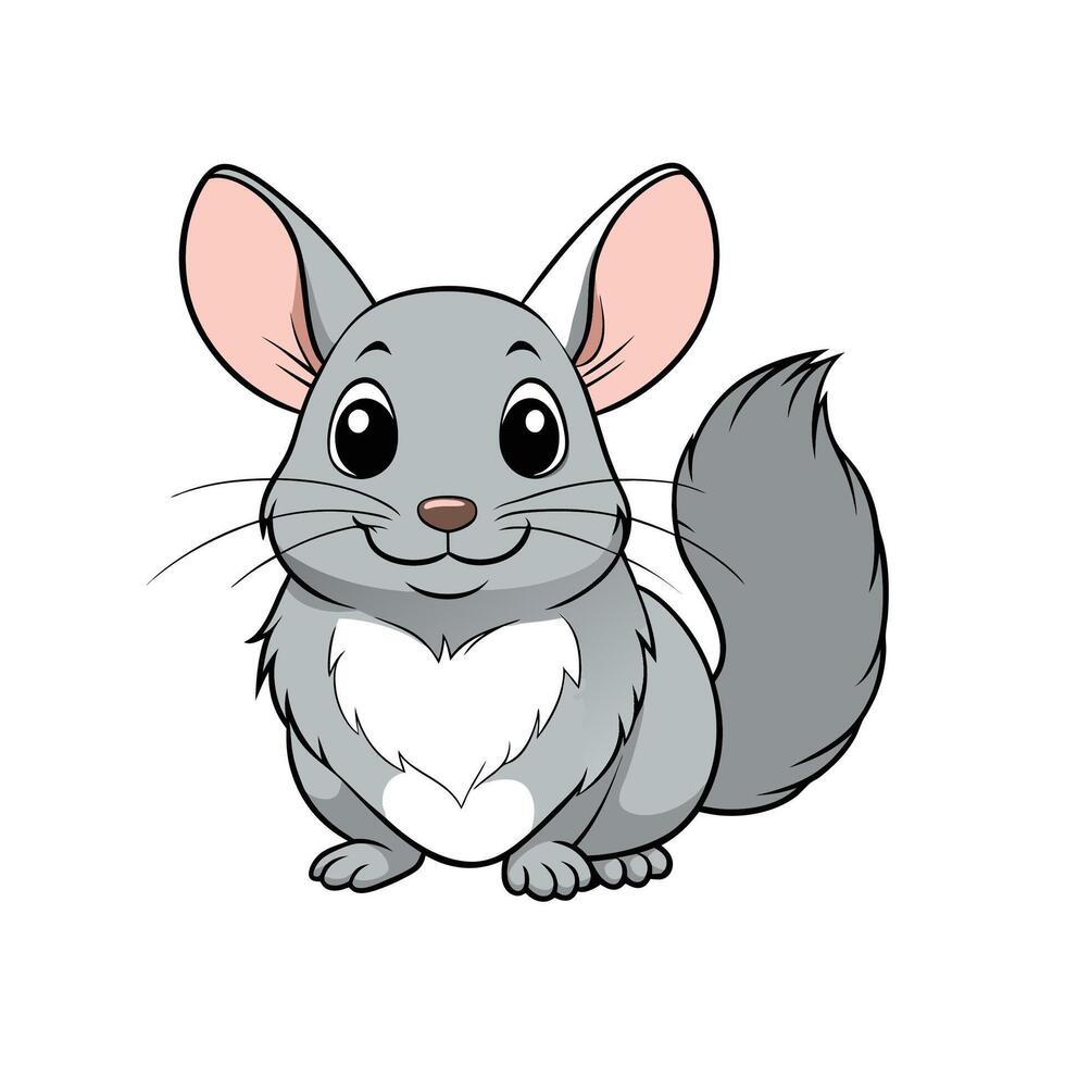 Cartoon chinchilla illustration with soft gray fur and fluffy tail vector