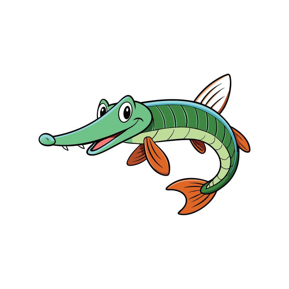 Cartoon gar fish swimming with a friendly smile isolated vector