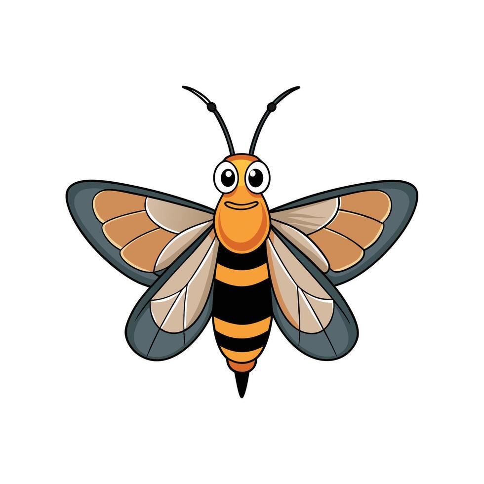 Cartoon moth with smiling face and striped body vector