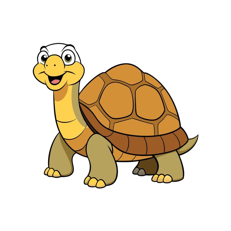 Cartoon turtle illustration with happy expression on white background vector