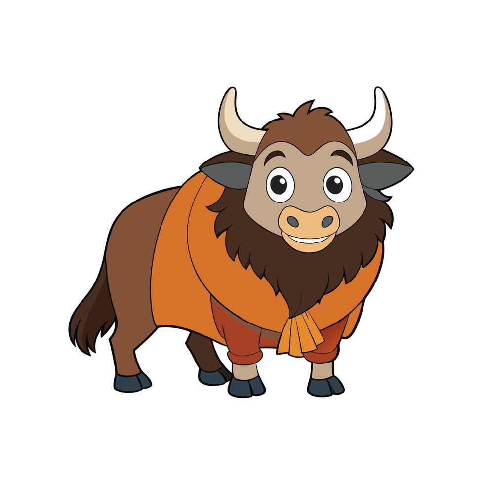 Cartoon Yak with Vest Isolated on White Background Illustration vector