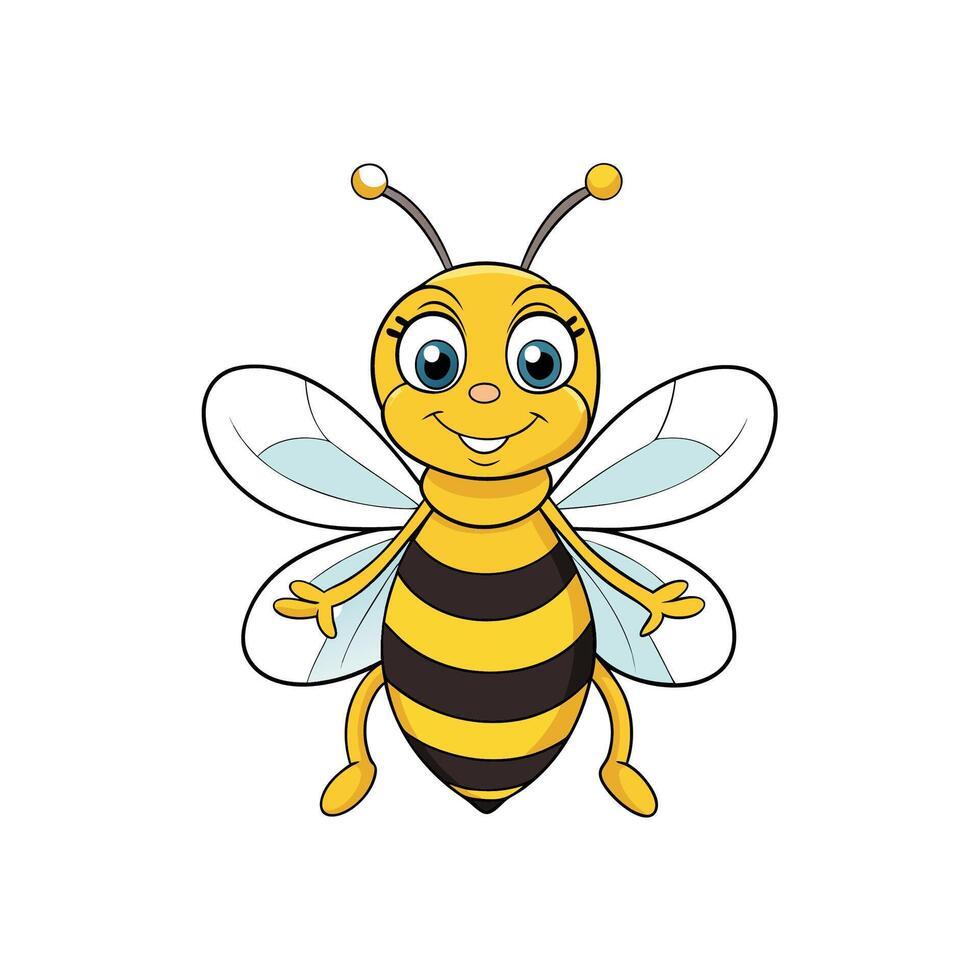 Cute cartoon bee with a smiling face and wings vector