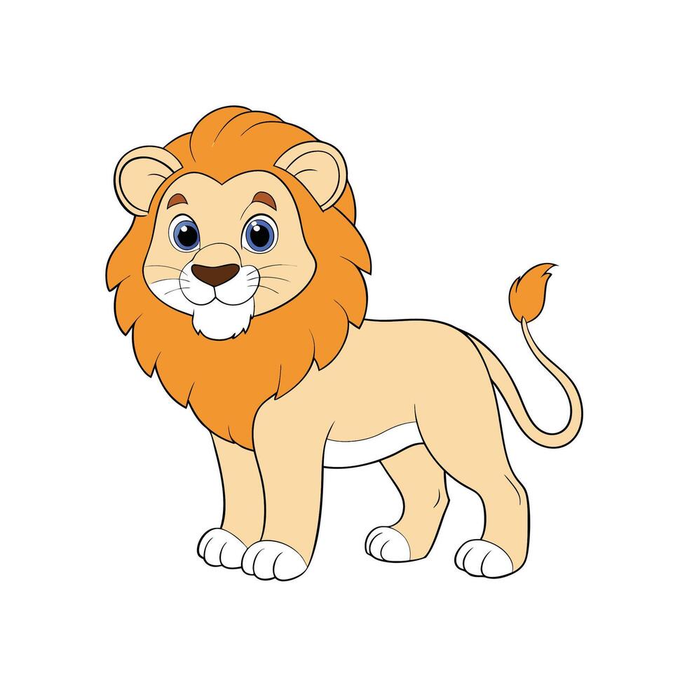 Cute cartoon lion standing upright on white background image vector