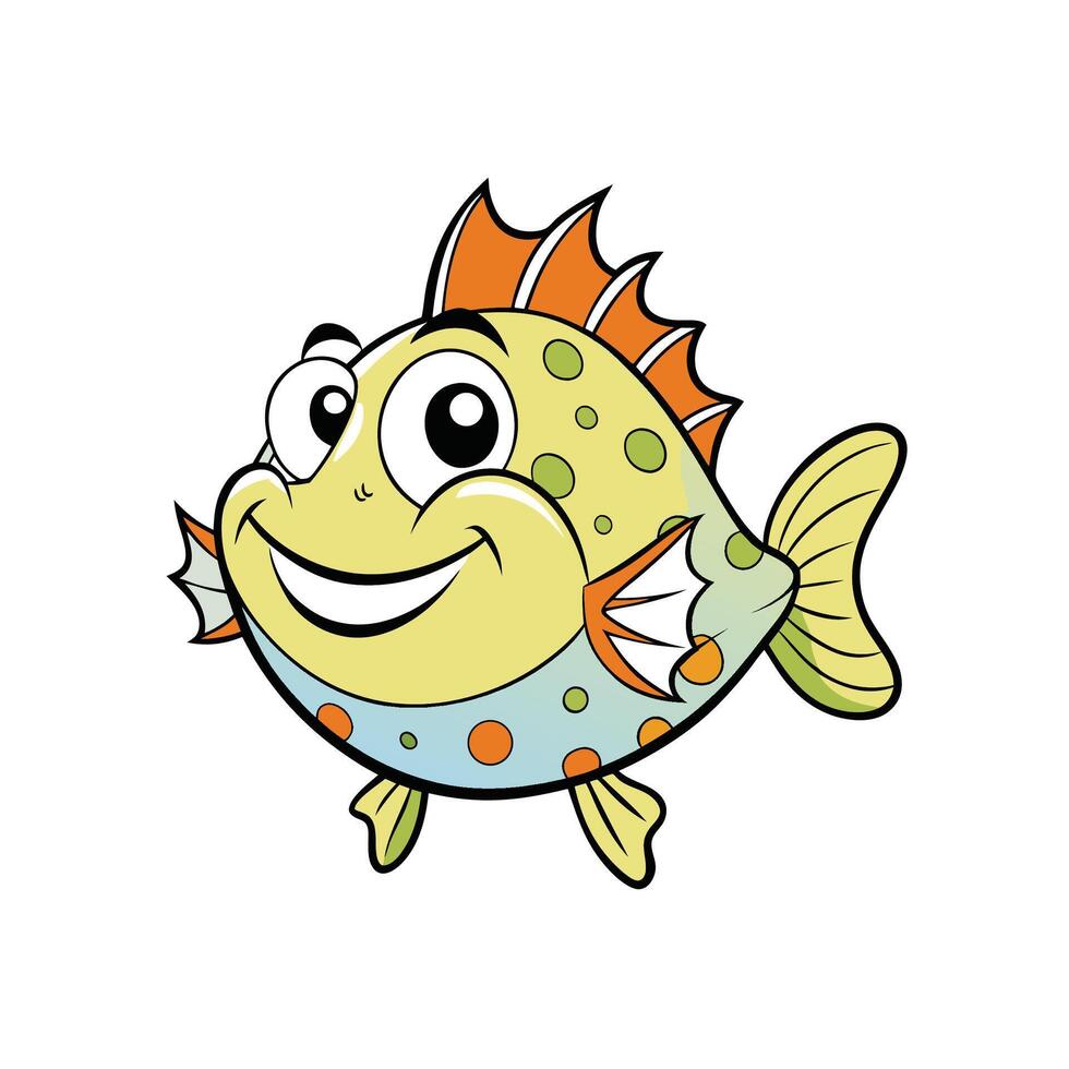 Cartoon smiling fish with colorful fins and scales vector
