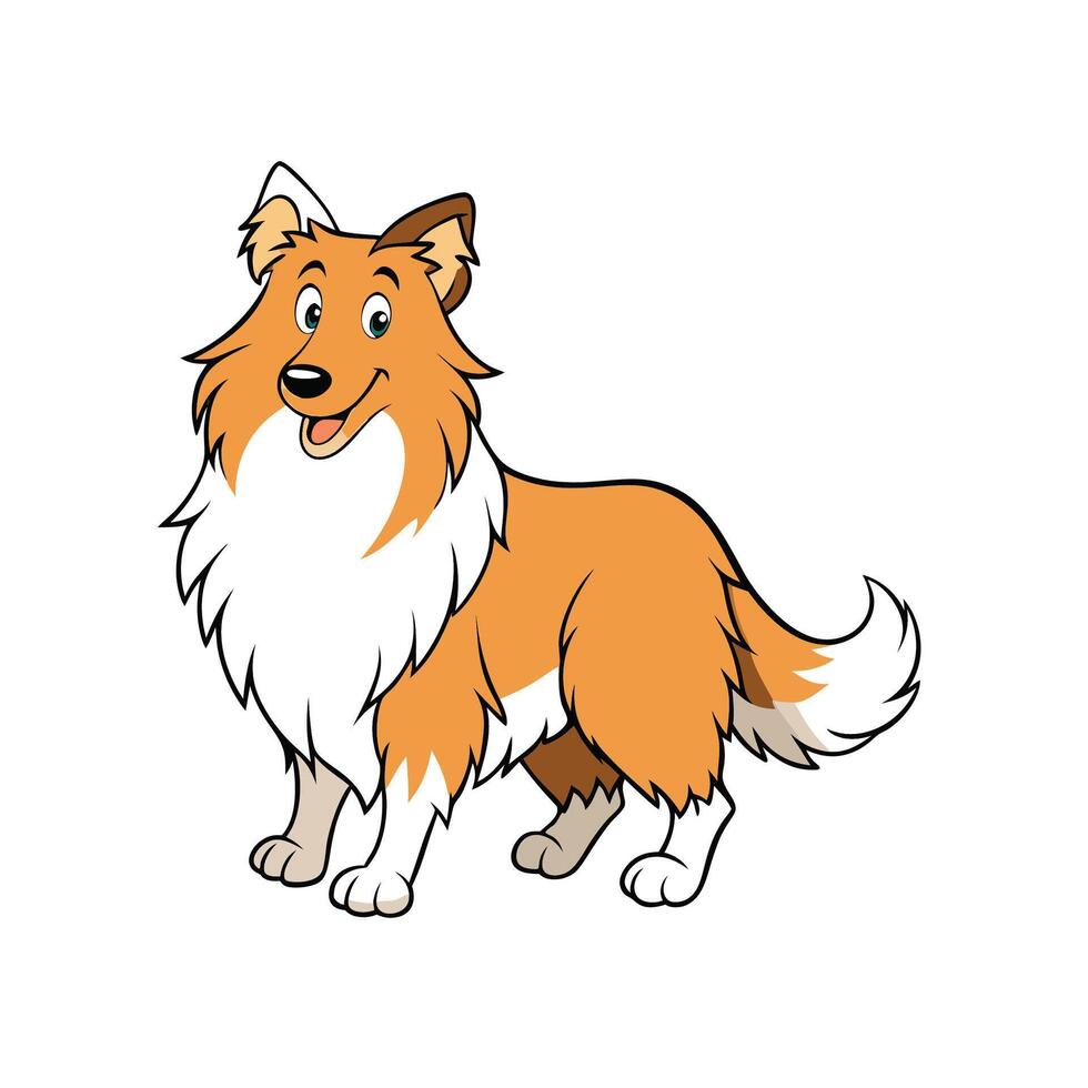 Cartoon Collie dog smiling and standing on a white background vector