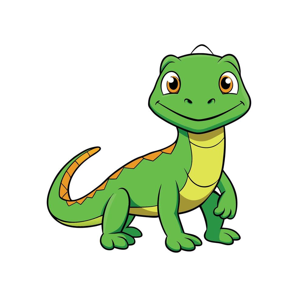 Cute green cartoon lizard smiling on a white background vector