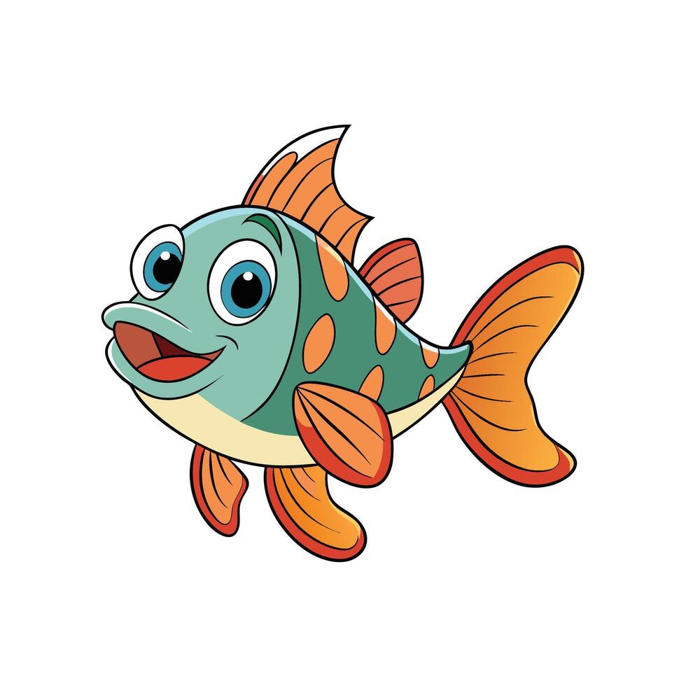 Happy cartoon fish with orange fins swimming happily vector