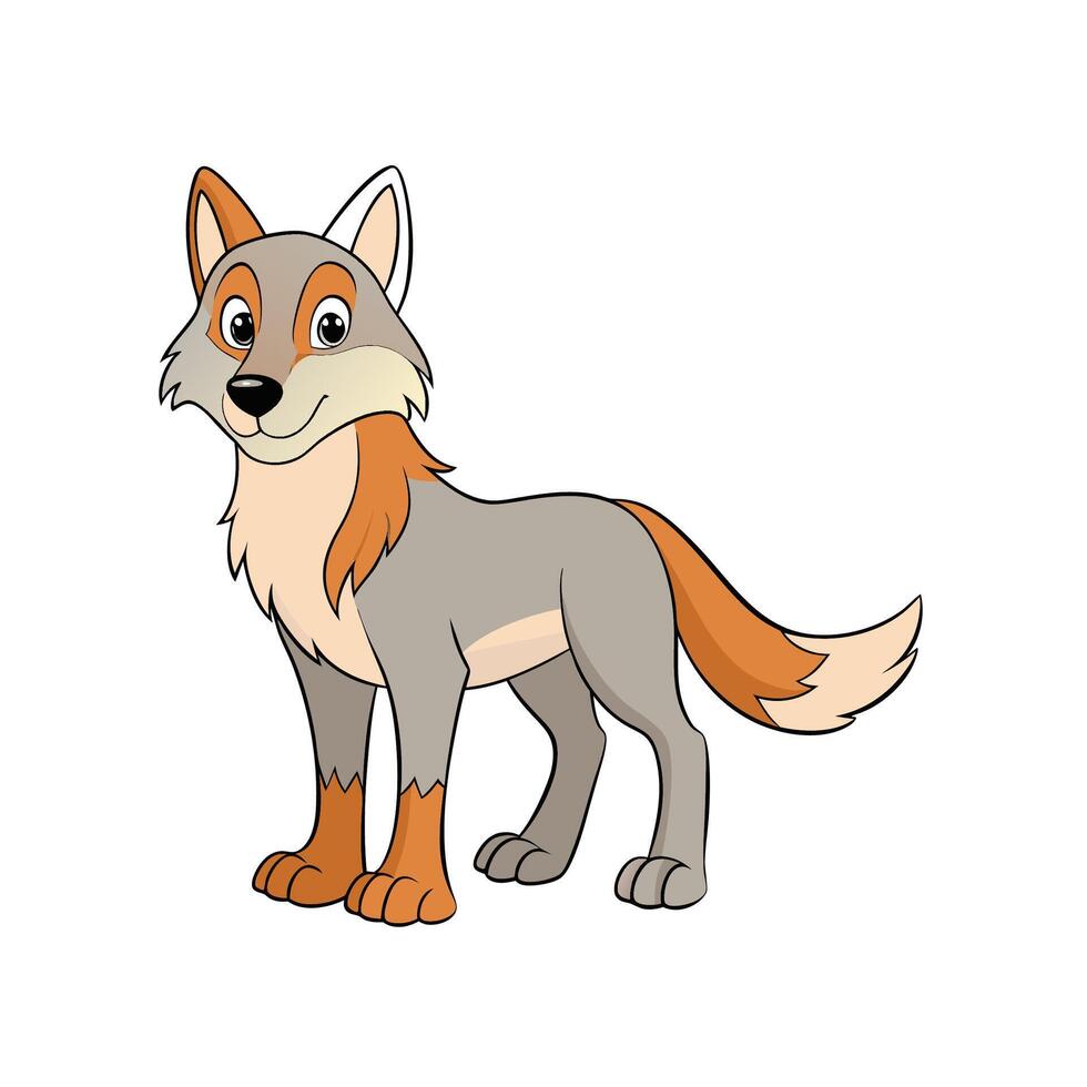 Cartoon wolf standing with cheerful expression isolated on white vector