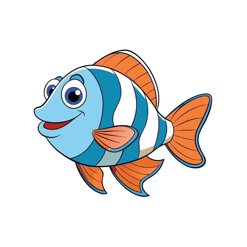 Cartoon striped fish illustration with happy facial expression vector