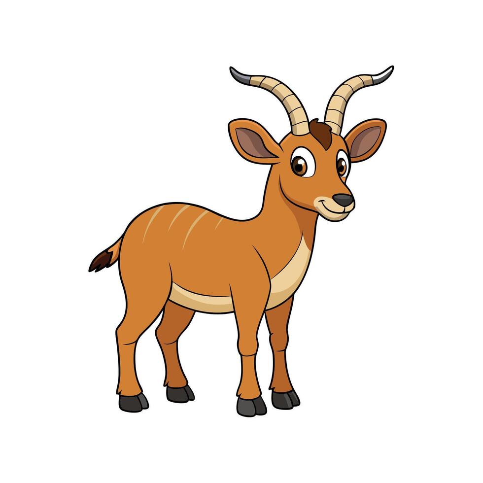 Cartoon stylized nyala antelope with curved horns on white vector