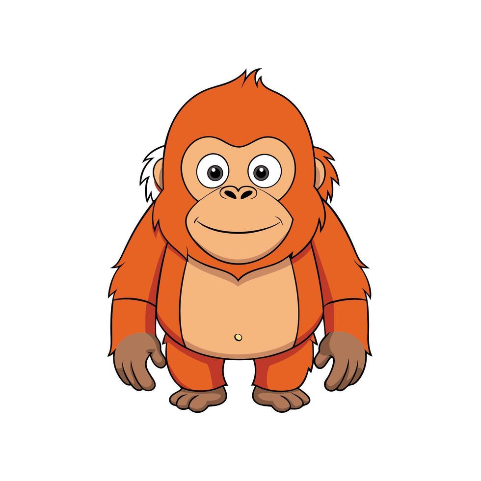 Cartoon Orangutan Standing Upright with a Friendly Expression vector